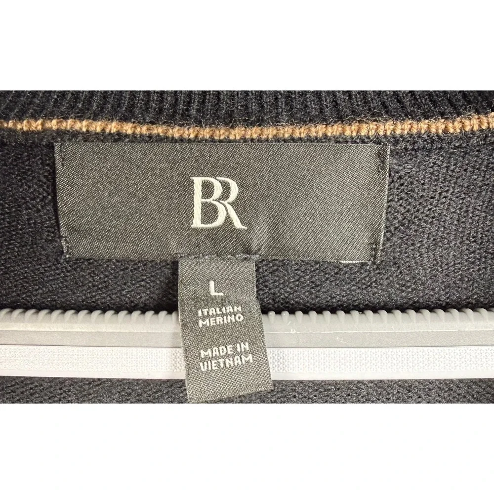 Banana Republic Italian Merino Wool Black Quarter Zip Sweater Large 734375